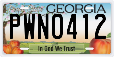 GA license plate PWN0412