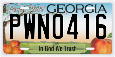 GA license plate PWN0416