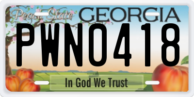 GA license plate PWN0418