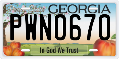 GA license plate PWN0670