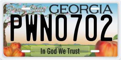 GA license plate PWN0702