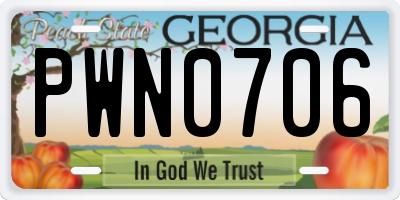 GA license plate PWN0706