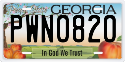 GA license plate PWN0820