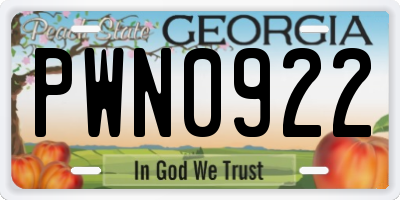 GA license plate PWN0922