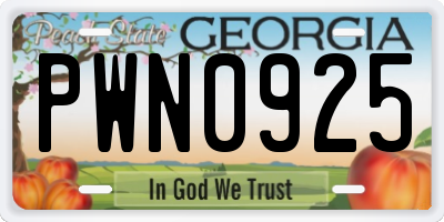 GA license plate PWN0925