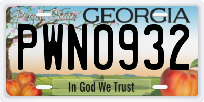 GA license plate PWN0932