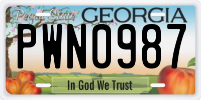 GA license plate PWN0987
