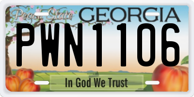 GA license plate PWN1106