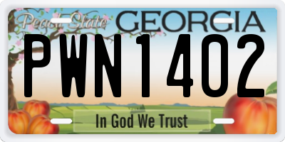 GA license plate PWN1402