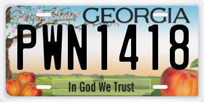GA license plate PWN1418
