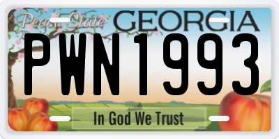GA license plate PWN1993