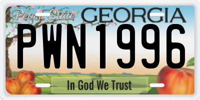 GA license plate PWN1996