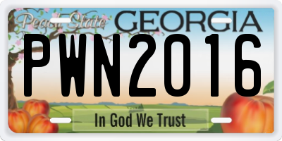 GA license plate PWN2016