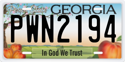 GA license plate PWN2194