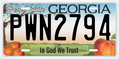 GA license plate PWN2794
