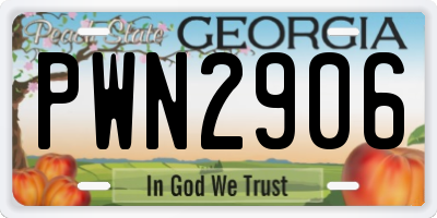 GA license plate PWN2906