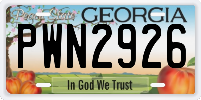 GA license plate PWN2926