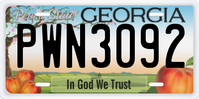 GA license plate PWN3092