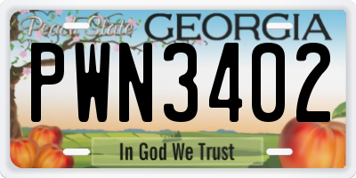 GA license plate PWN3402