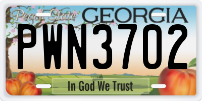 GA license plate PWN3702