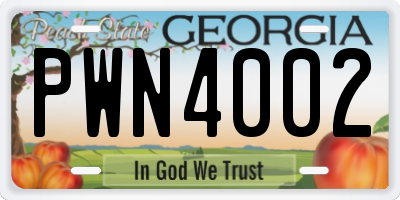 GA license plate PWN4002