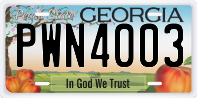 GA license plate PWN4003