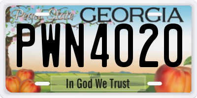 GA license plate PWN4020