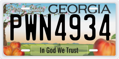 GA license plate PWN4934