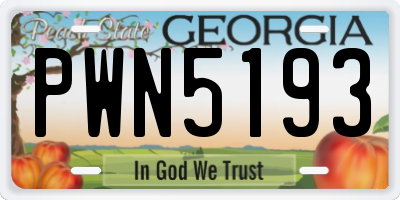 GA license plate PWN5193