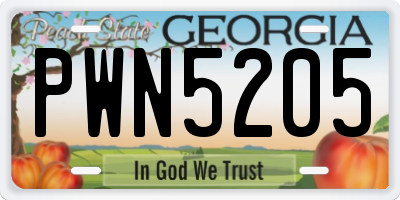 GA license plate PWN5205