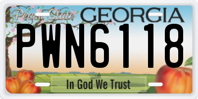 GA license plate PWN6118
