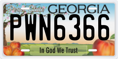GA license plate PWN6366