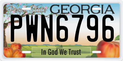GA license plate PWN6796