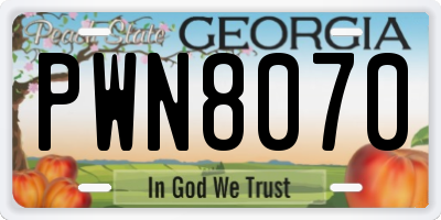 GA license plate PWN8070