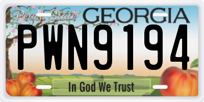 GA license plate PWN9194