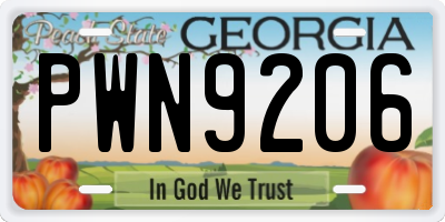 GA license plate PWN9206