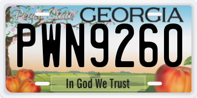 GA license plate PWN9260