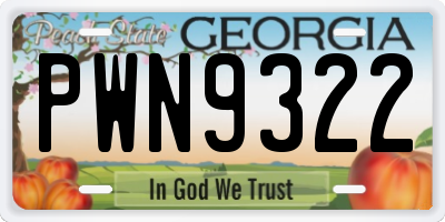 GA license plate PWN9322