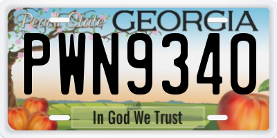 GA license plate PWN9340