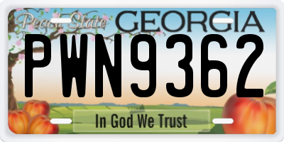 GA license plate PWN9362