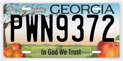 GA license plate PWN9372