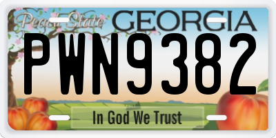 GA license plate PWN9382