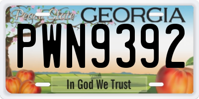 GA license plate PWN9392