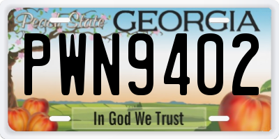 GA license plate PWN9402