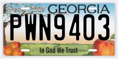 GA license plate PWN9403