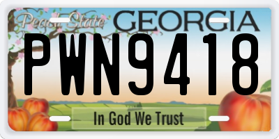 GA license plate PWN9418
