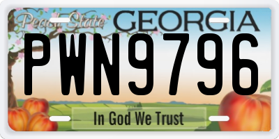 GA license plate PWN9796