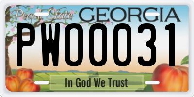 GA license plate PWO0031
