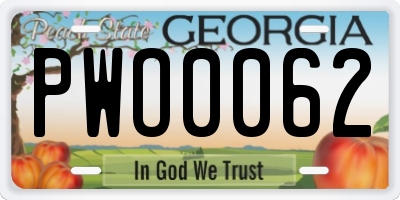 GA license plate PWO0062