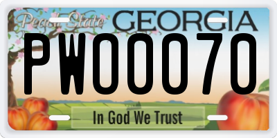 GA license plate PWO0070